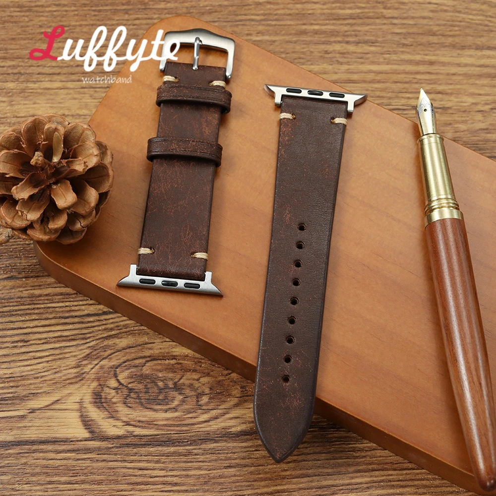 Vintage Armband aus Rindsleder für Apple Watch 46mm 45mm 44mm 40mm 41mm 38mm 42mm Serie 11 10 9 8 7 6 SE 5 4