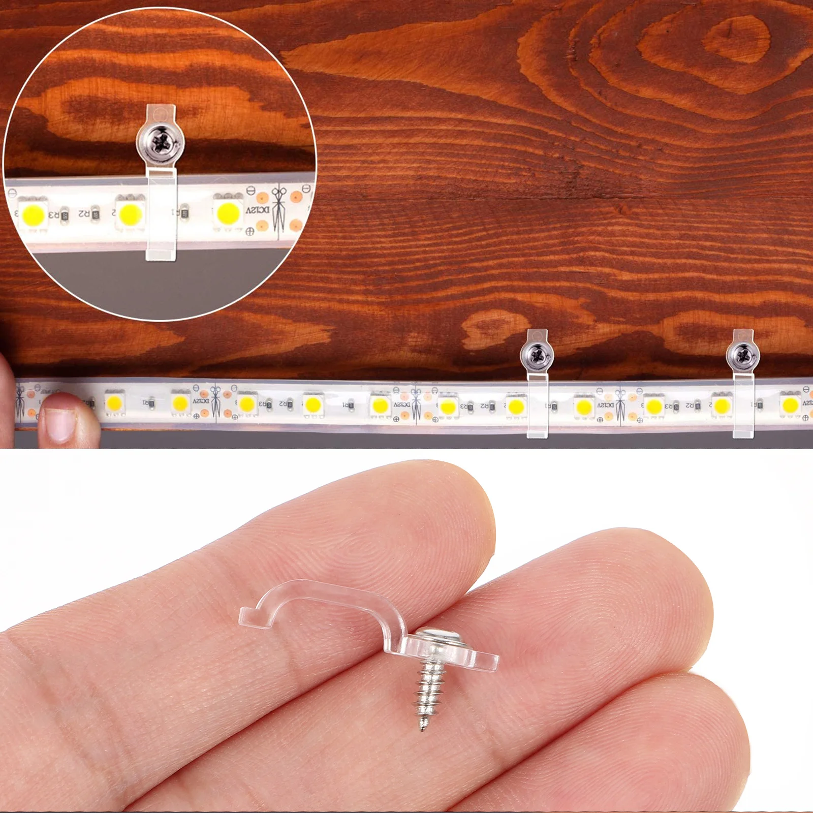 

100Pcs LED Strip Lights Clips Plastic Heavy Duty Fixed Clips Compact Holder for LED Strip Light Mounting and Secure Fixing