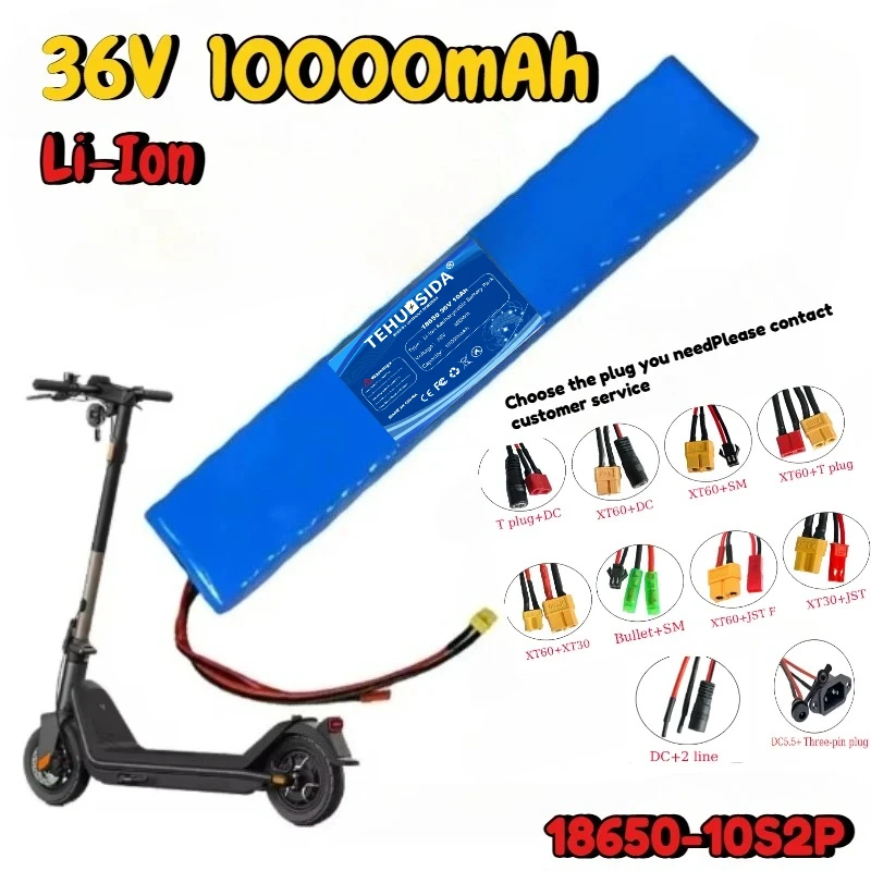 18650 10S2P 36V10000mAh Lithium-ion Rechargeable Battery Pack with Built-in BMS Protection Electric Scooter Battery