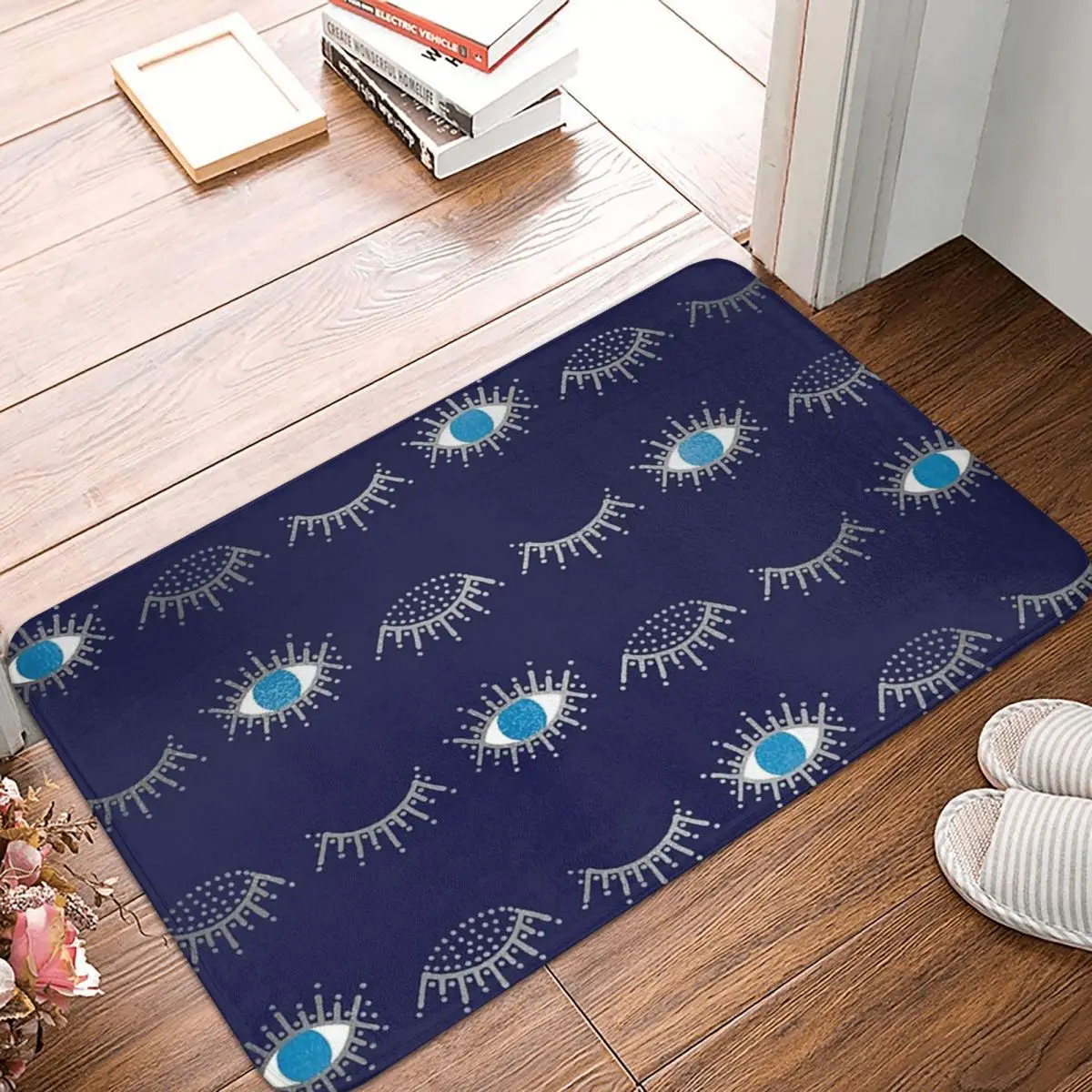 Nazar Mati Talisman Non-slip Doormat Kitchen Mat Pretty Silver Closed And Open Blue Evil Eye Balcony Carpet Entrance Door Rug