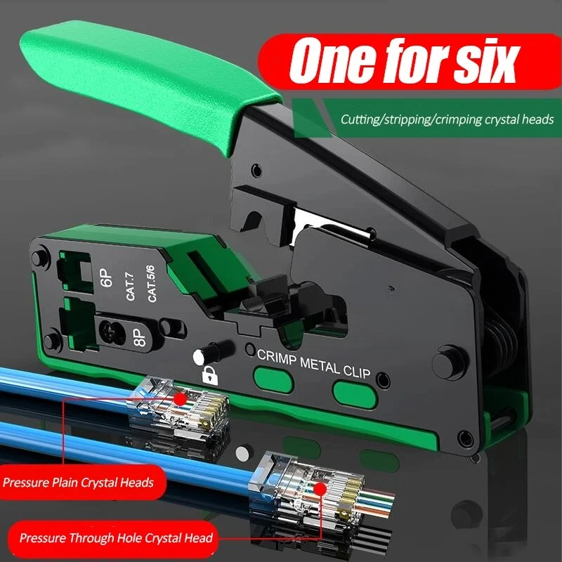 Perforated Network Cable Clamp Professional Crimping Tool for Cat5 Cat6 Cat7 Terminal Jack Universal Broadband Wiring