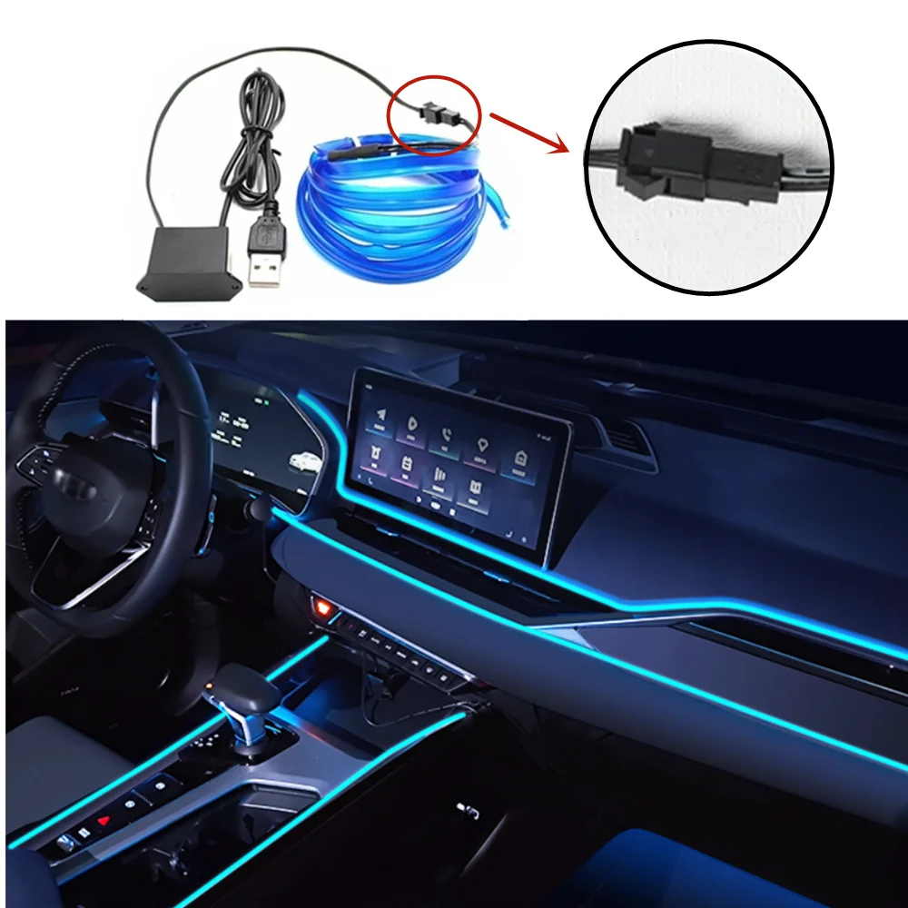 

1M/2M/3M/5M Car Accessories Neon Light Flexible Ambient Accessories LED Neon EL Wire Strip Line Edge Multicolor Auto Light