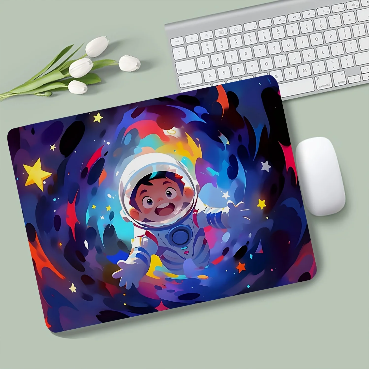 Vibrant Kid Space Print small mouse pad desk pad rubber anti-slip edge locking laptop office mat pc accessories gaming mats