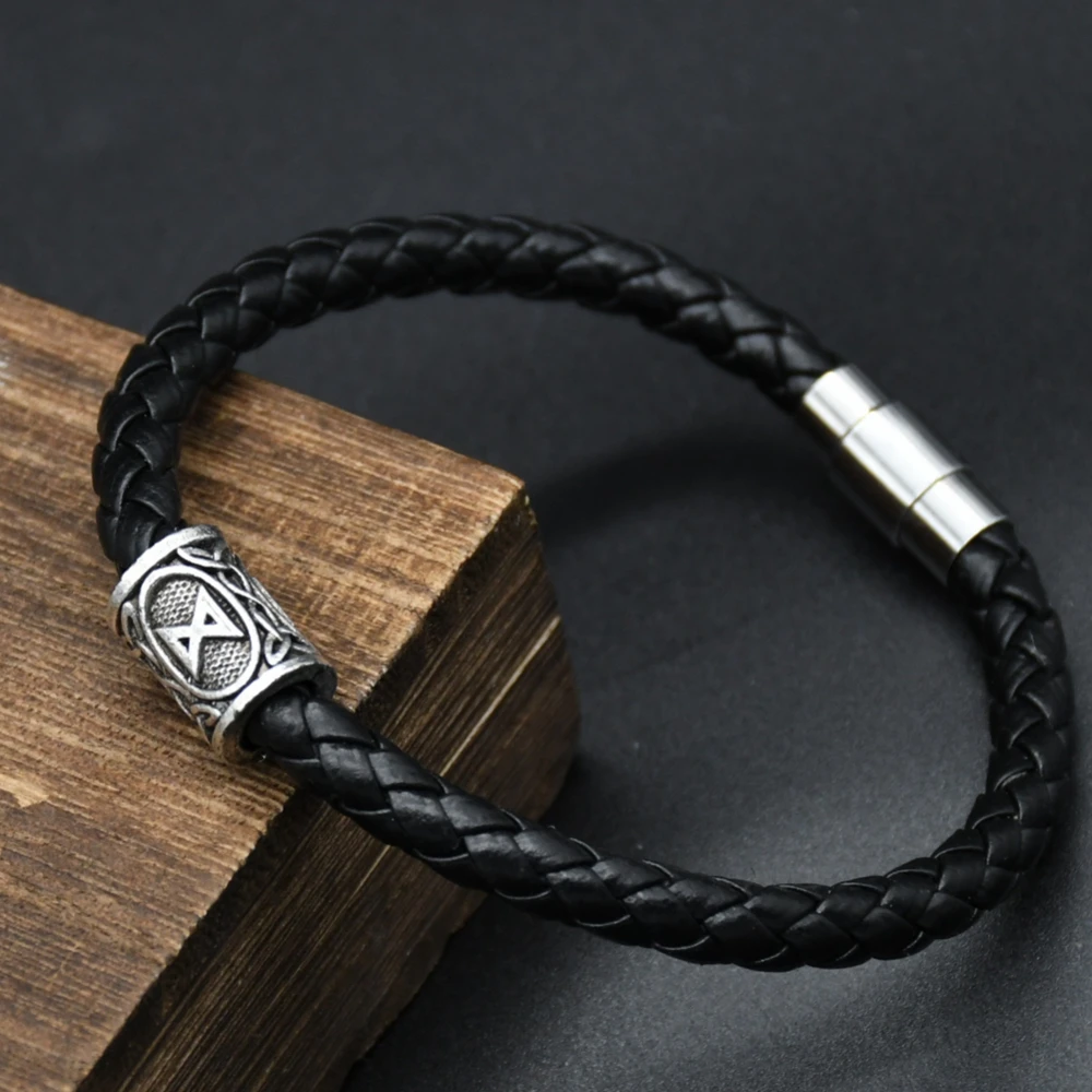 Men Leather Viking bracelets Rune Charms Beads Valknut Amulet DIY Bracelets Bangles jewelry