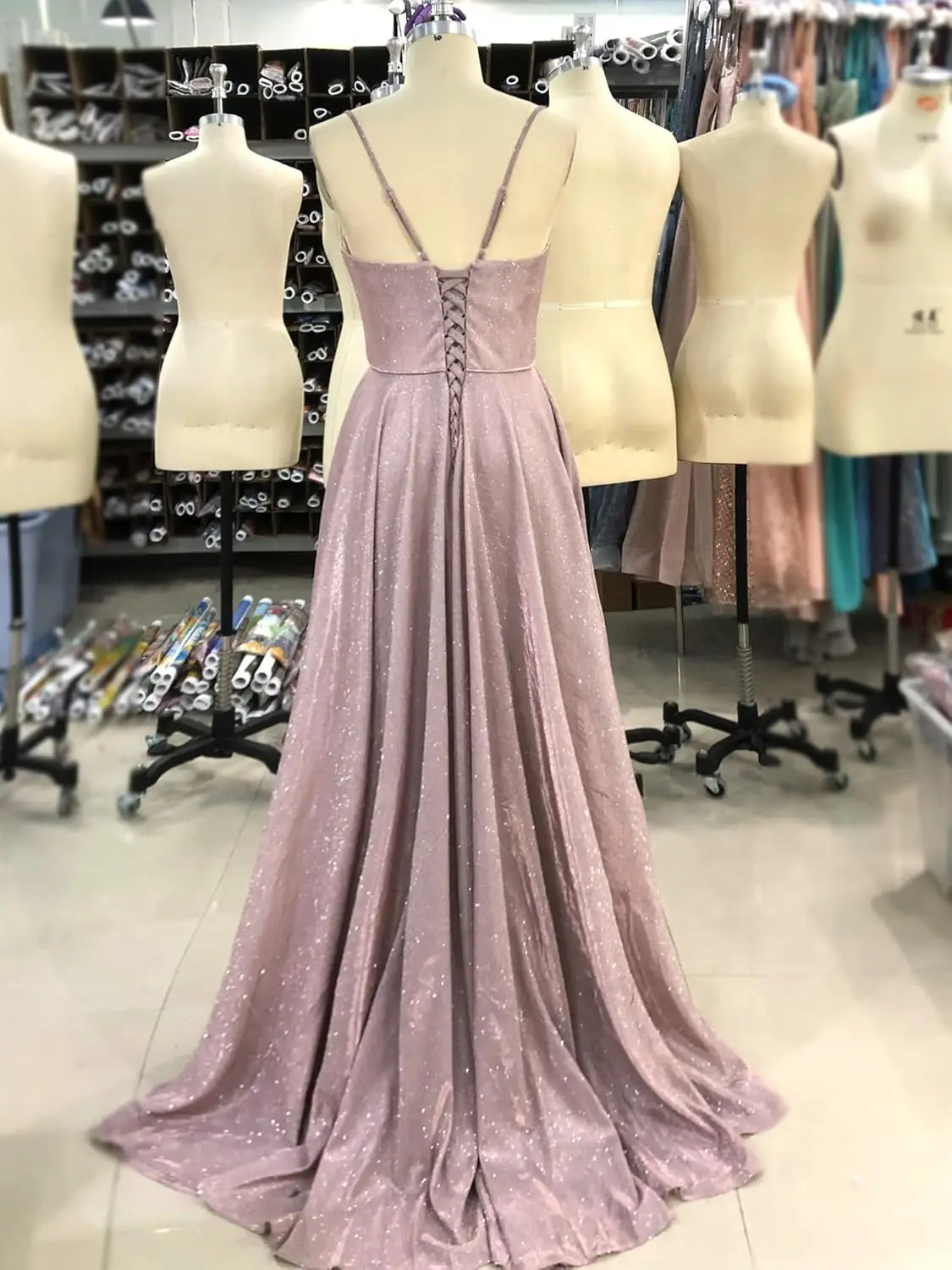 فستان حفلة موسيقية طويل أنيق على شكل حرف A ورقبة على شكل حرف V فستان سهرة رسمي مع جيوب وفتحة جانبية للحفلات اللامعة للنساء #3