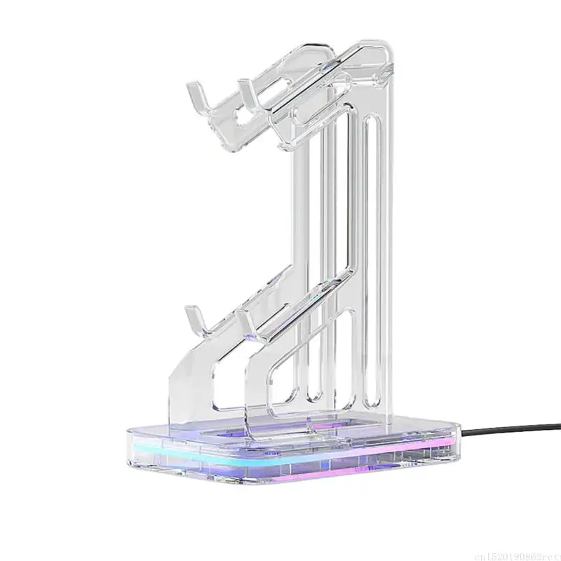 D5BB Clear Acrylic Video Game Joysticks Organiser Build In Color Illuminate Handheld Consoles Rack Fit Game Consoles &