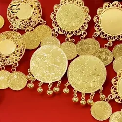 Turkish Totem Round Brooch Pins Gold Plated Ethnic Bridal Jewelry Pins Hajib Pin Arabic Wedding Gifts Luxury Bijoux Women