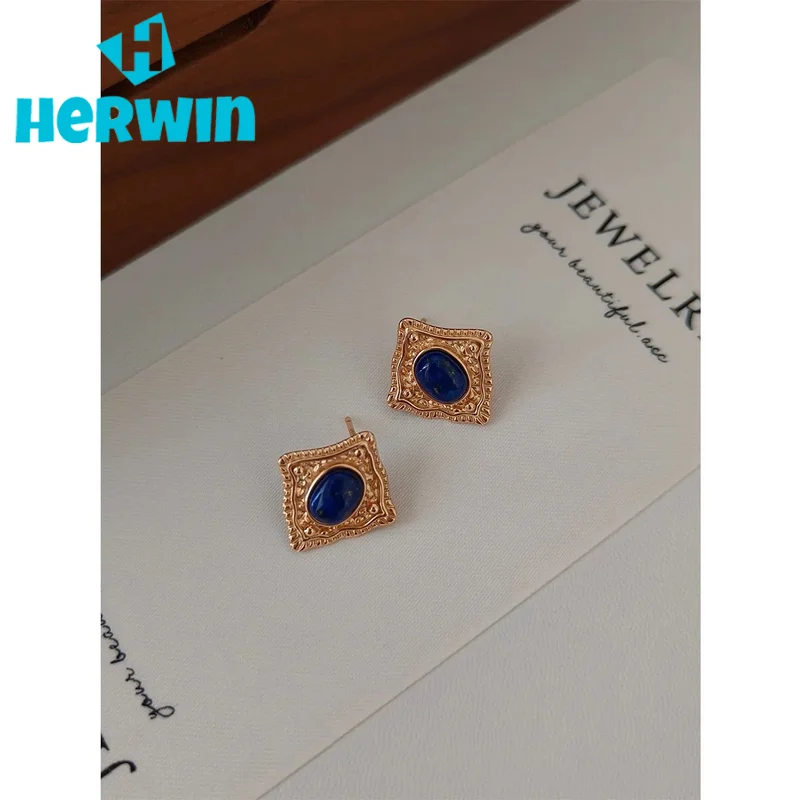 NEW ​ Full Body S925 Pure Silver Plated With 18K Real Gold | Lapis Lazuli Earrings  100709