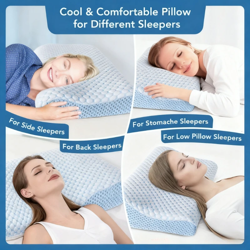 1pc Cooling Cervical - Neck, Shoulder Support, Side Sleeping, Back Sleeping, Stomach Sleeping, Machine Washable, Removable Cover