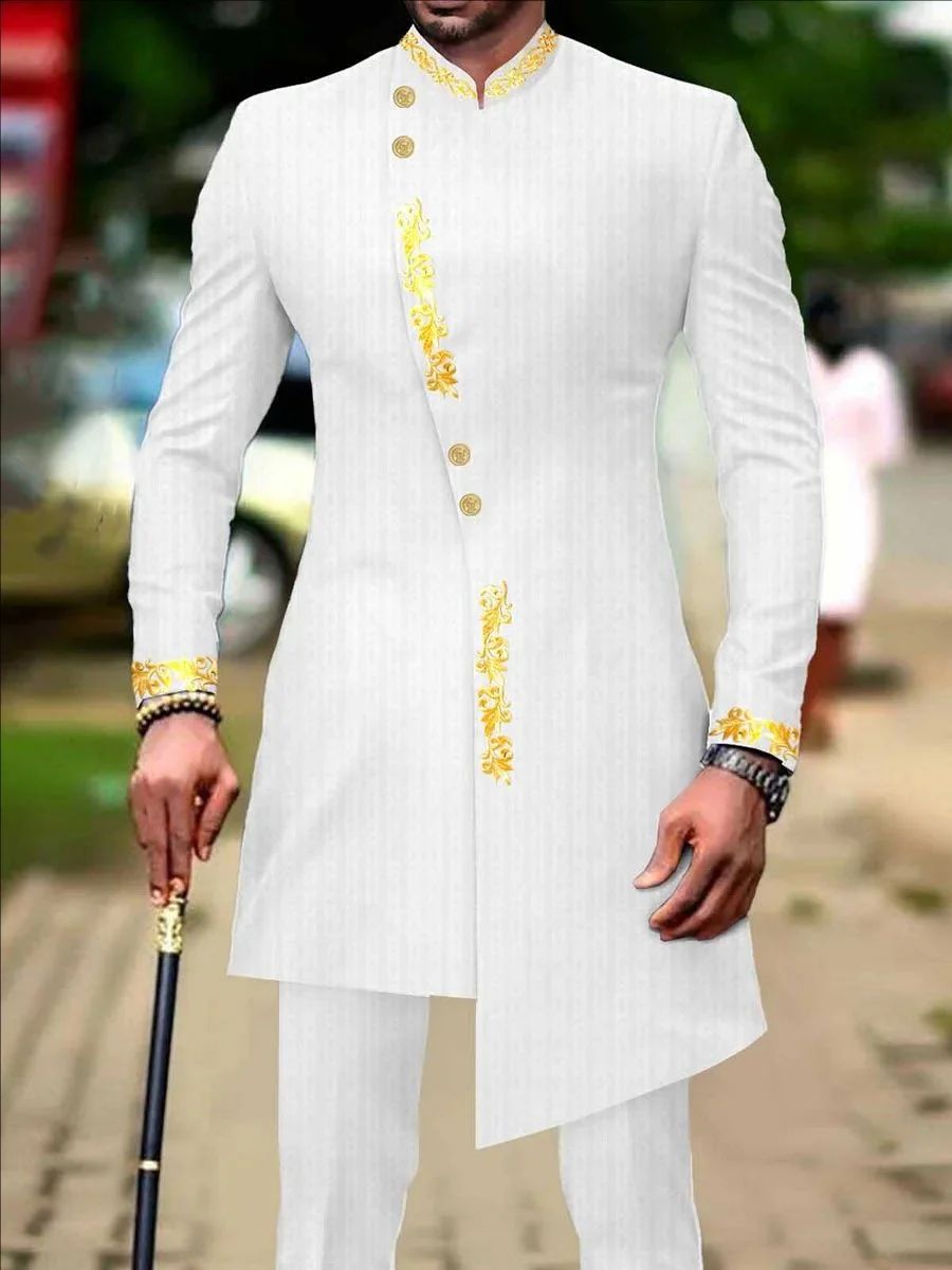 

Мужская мода, роскошное закрывающее платье с золотым принтом, комплект из двух предметов