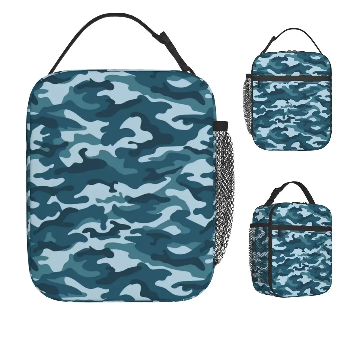 

Blue Camo Pattern Lunch Bag School Lunch Box For Child Funny Graphic Design Thermal Lunch Bags Oxford Cooler Bag
