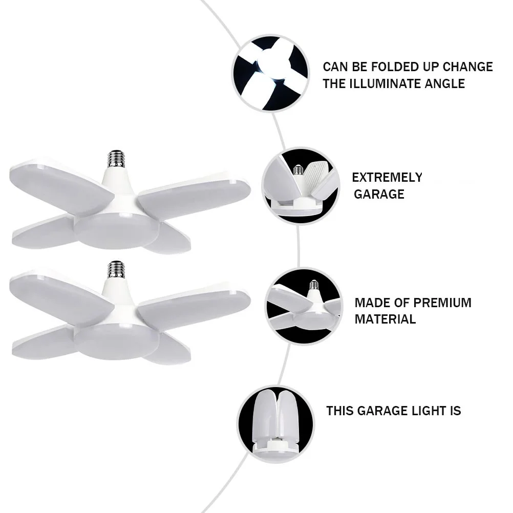 

2Pcs Folding LED Garage Lights 6500K 4 Panel Adjustable Illumination Angle E27 Socket No Tools Required for Ceiling Garage