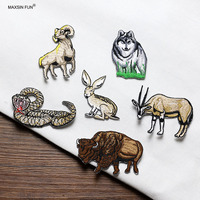 1 Piece Iron on Patch Forest Animal Gazelle Rattlesnake Goat Bison Wolf Rabbit Stickers Clothes Bag DIY Accessories