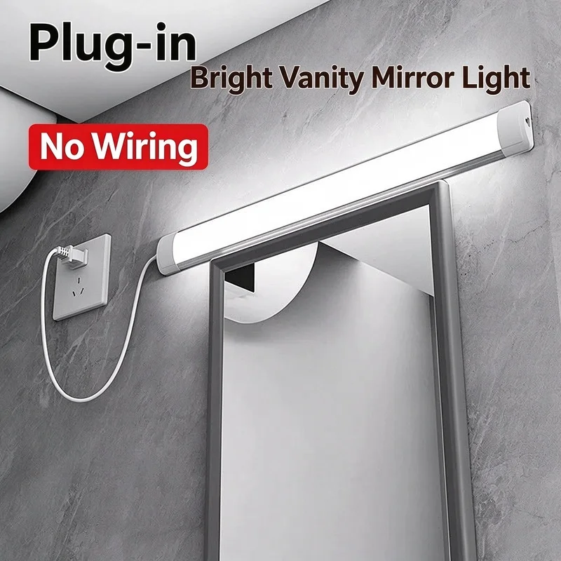 No Drill LED Vanity Tube Light Plug-in with On Off Switch Bathroom Washbasin Mirror Makeup Lighting