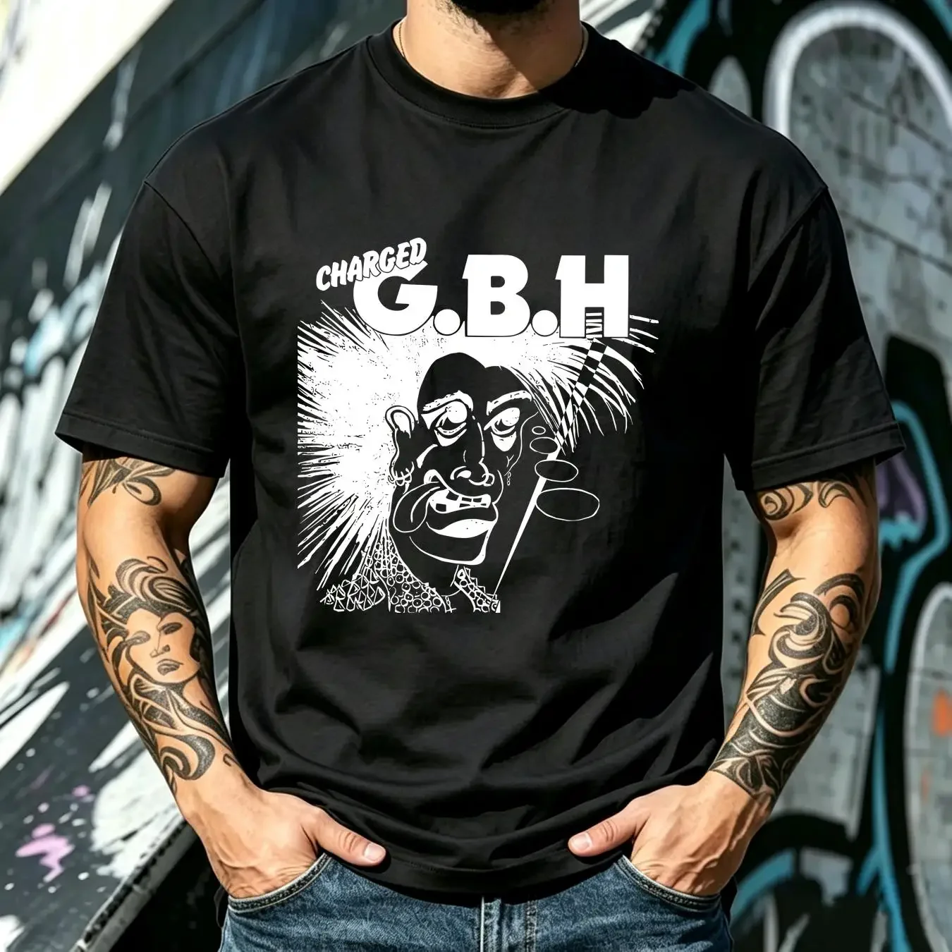washed T Shirt Rare Charged GBH Music Band Cotton Black S 4XL 2A031 long or short sleeves vintage Washed fashion Stretched