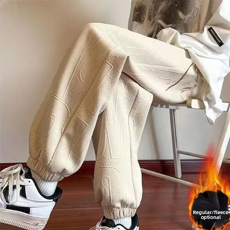 

Men's Fce Lined Trousers Autumn Winter Thi Casual Sports Pants Elastic Waist Long Trousers Couple Matching Loose Fit