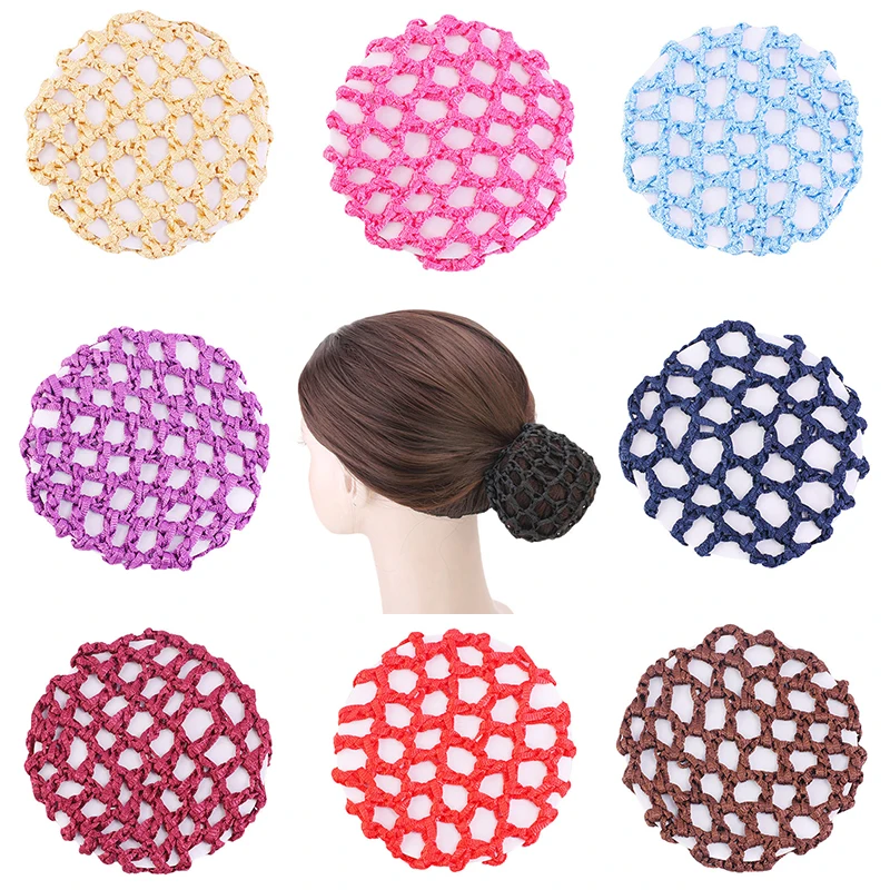 New 1Pcs Net Adjustable Snoods Women Ballet Dance Skating Hair Net Lacework Bun Candy Color High Quality Weave Hairnets Headwear