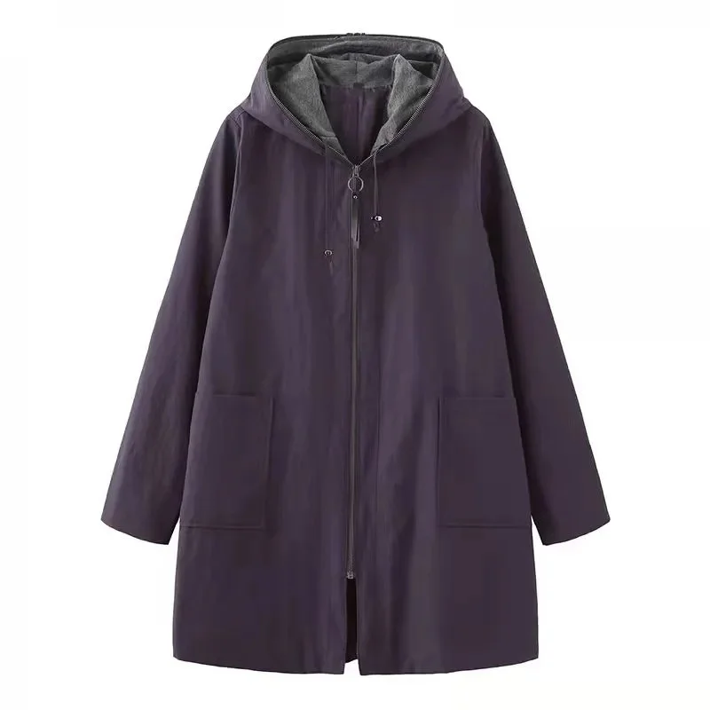 New Autumn Women's Jacket Lining Mid Long Overcoat Casual Loose Basic Coat Hooded Windbreaker Female Loose Jackets Outwear