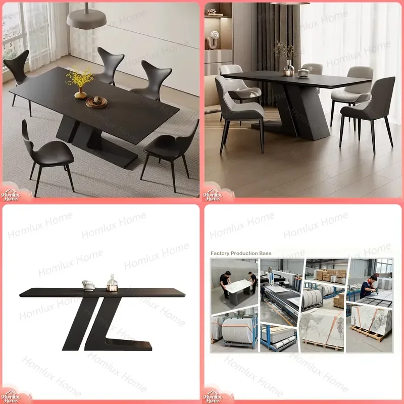 Wholesale Modern Retractable Dining Table Wrought Iron Frame Matte Sintered Stone Countertop Z Carved Base Villa Hotel