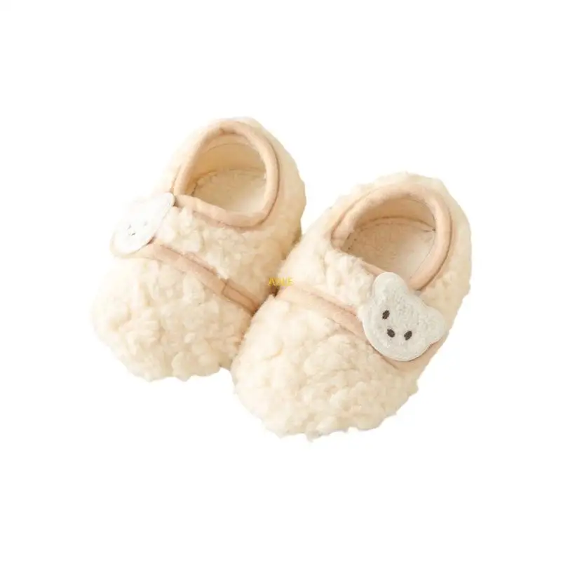 Sapatos bebê com padrão animal desenho animado, sapatos térmicos para bebês, solas macias, primeiros sapatos para
