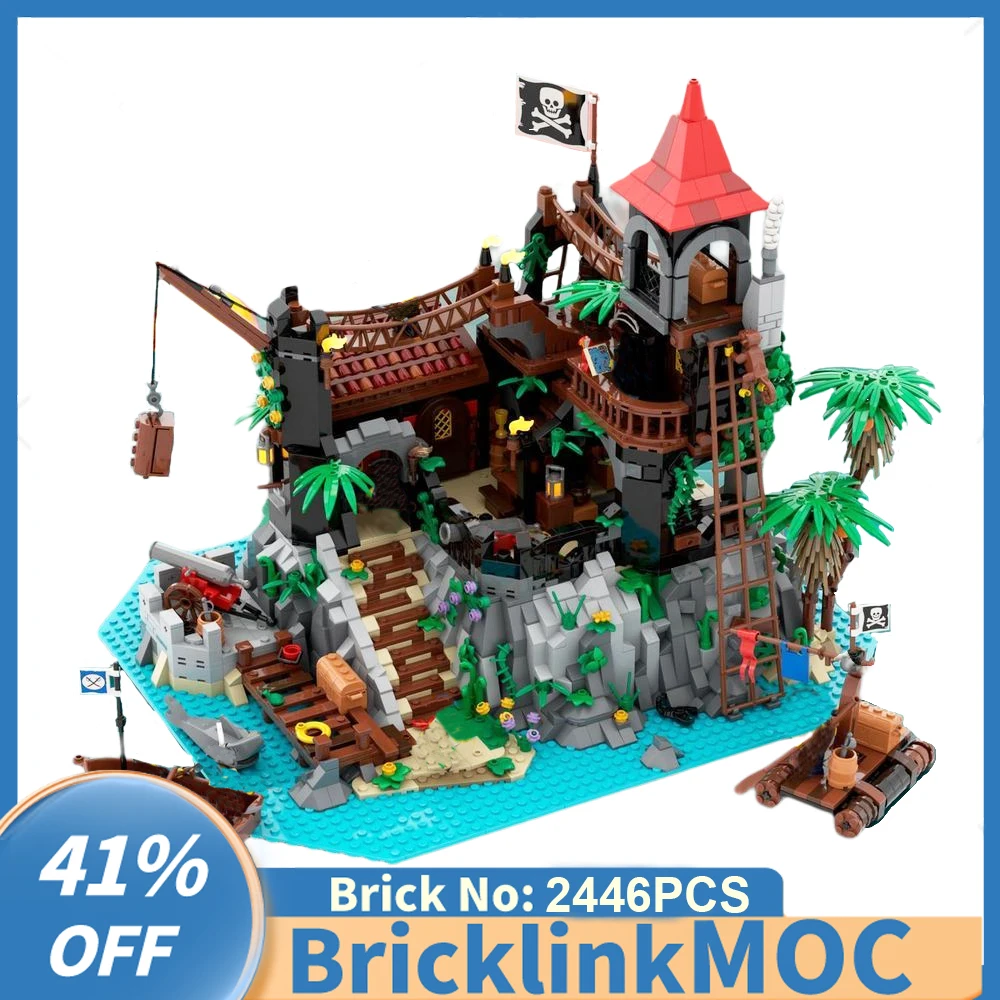 New 2446PCS medieval Pirate Series MOC Rock Island Refuge DIY creative ideas children Toy birthday Gift building blocks MOC-6273