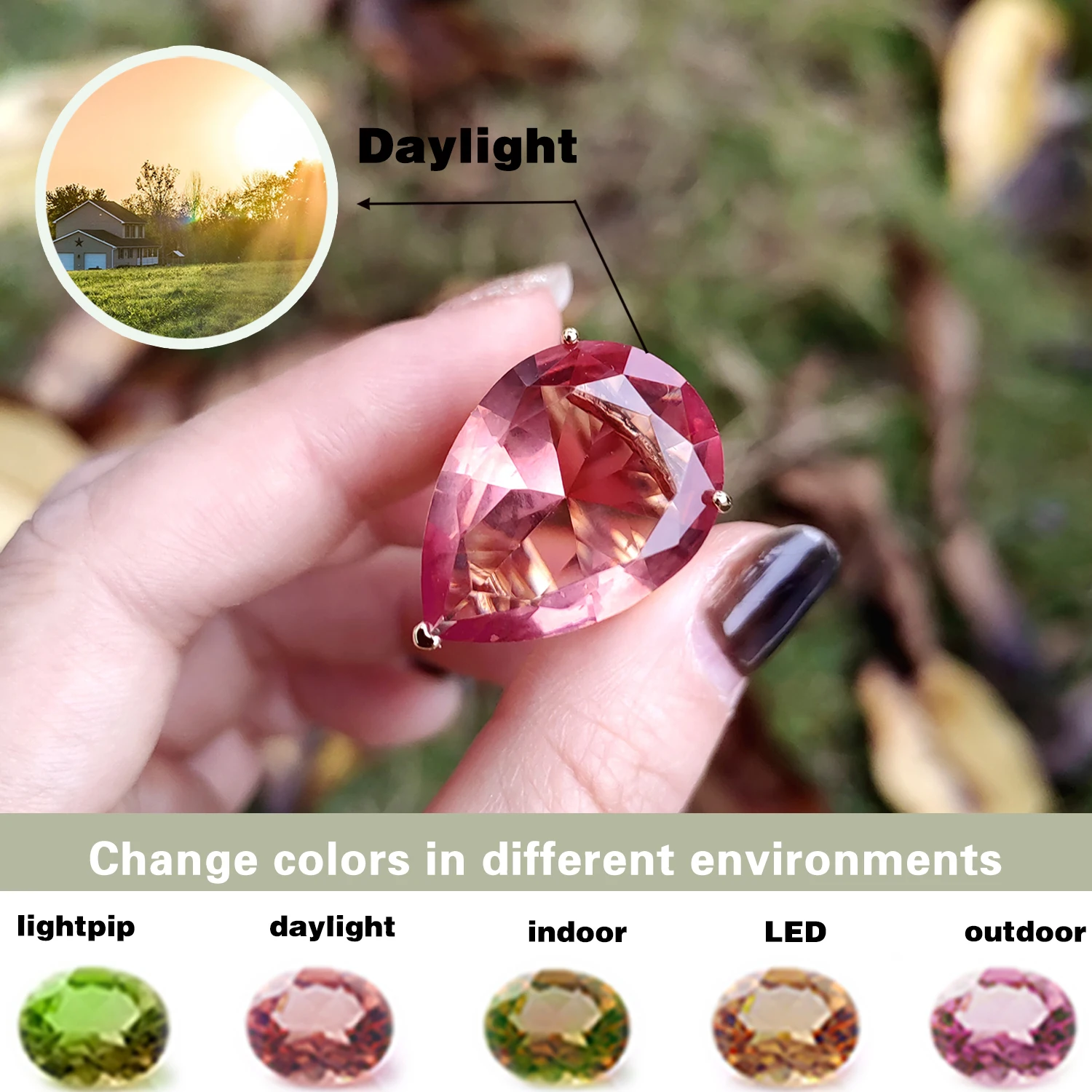 Turkish Sultanite Color-changing pear stone rings for women change colors according to different light sources fine jewelry