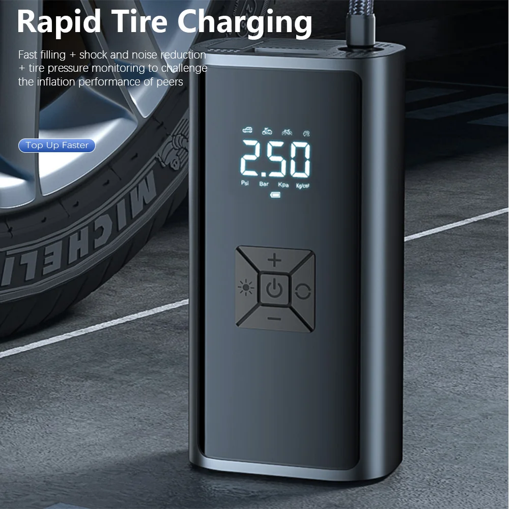 

Автомобильный воздушный насос 150PSI с цифровым дисплеем, автоматический электрический воздушный компрессор для автомобиля/велосипеда, портативный беспроводной насос для шин