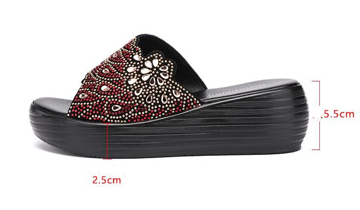 GKTINOO Women Slipper\'s 2024 Ladies Summer Slippers Shoes Women Wedges Fashion Rhinestone Summer Shoes Genuine Leather