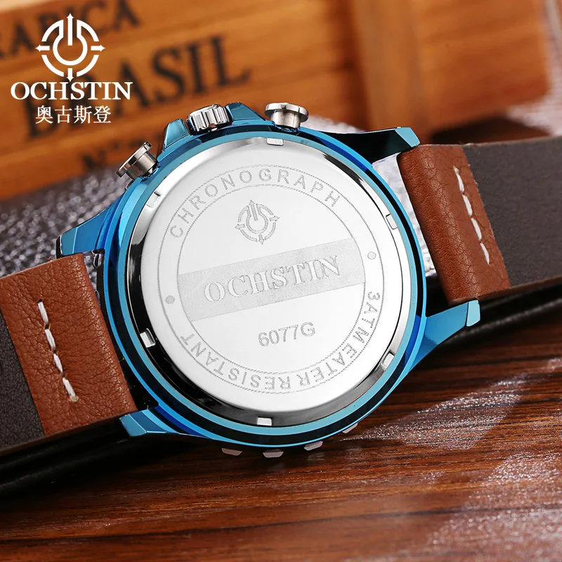 OCHSTIN ساعات حركة كوارتز رجل حزام من الجلد ساعة اليد الرجالية اليومية مقاومة للماء الأعمال الكلاسيكية الفاخرة ساعة الذكور