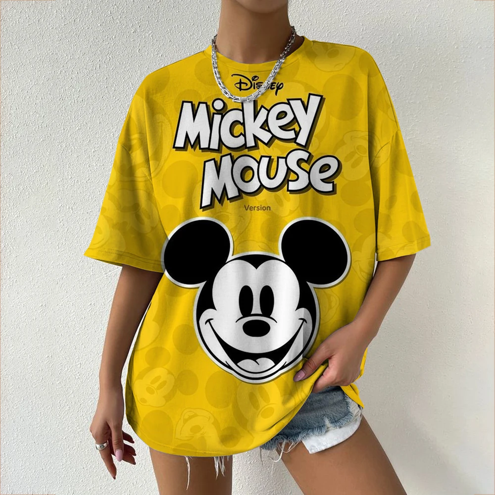 Disney Mickey Mouse Print Summer T Shirt for Women Oversize T-shirt Round Neck Clothes Pulovers Top Graphic T Shirts Casual