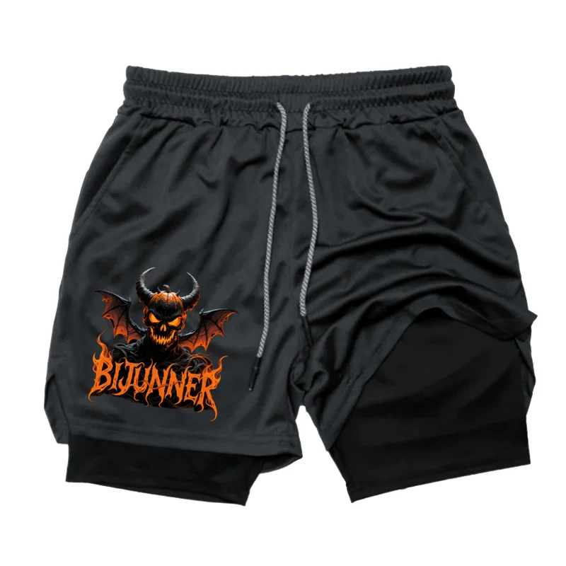 

New Boxing Double Shorts Printed Halloween Gym Sports 2 In 1 Shorts Mesh Quick Drying Workout Training Bottoms for men Summer