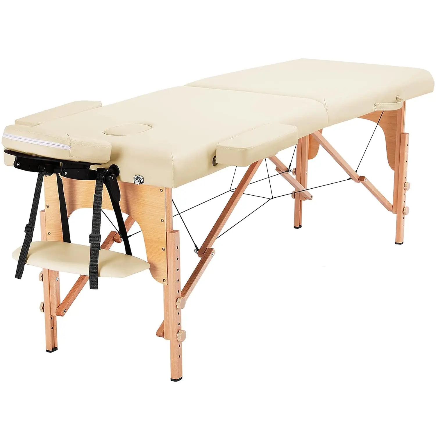 2-Zonen höhenverstellbarer tragbarer Massagetisch, Bett, Holzrahmen mit Kopfstütze, Armlehne, 213 x 82 x 85,5 cm, 250 kg Tragkraft, individuell