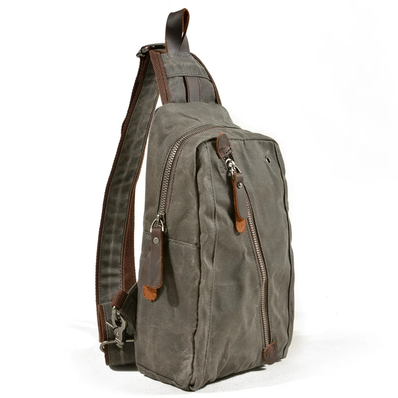 Nesitu Vintage Black Grey Khaki Coffee Geuine leather Oil Wax Canvas Men Women Chest Bag Outdoor Sport Messenger Bag M093