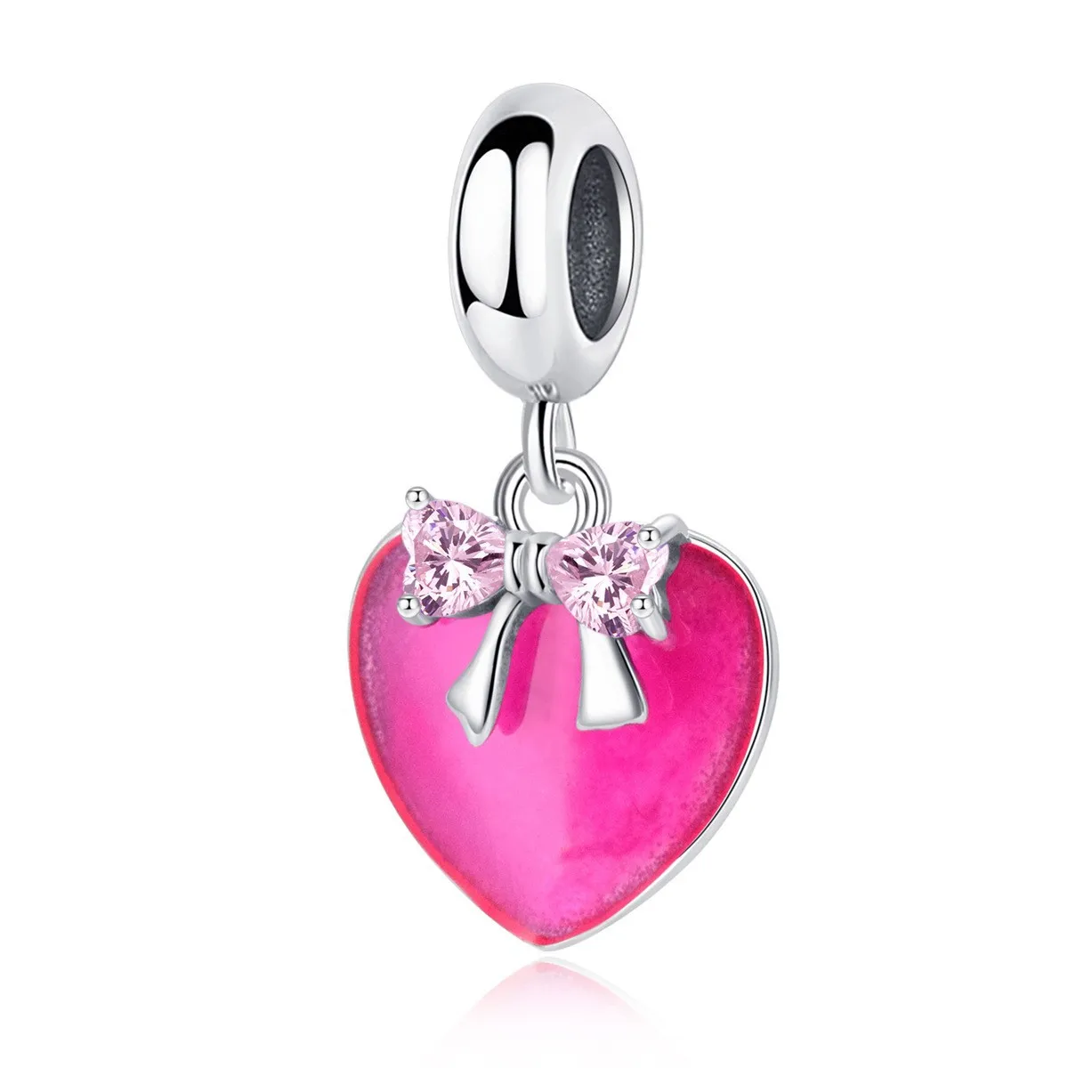 

PANQDIY 925 Sterling silver Charms for Bracelets Pink Love Pendant Zircon bowknot suitable Women Bracelet & Bangle Fine Jewelry