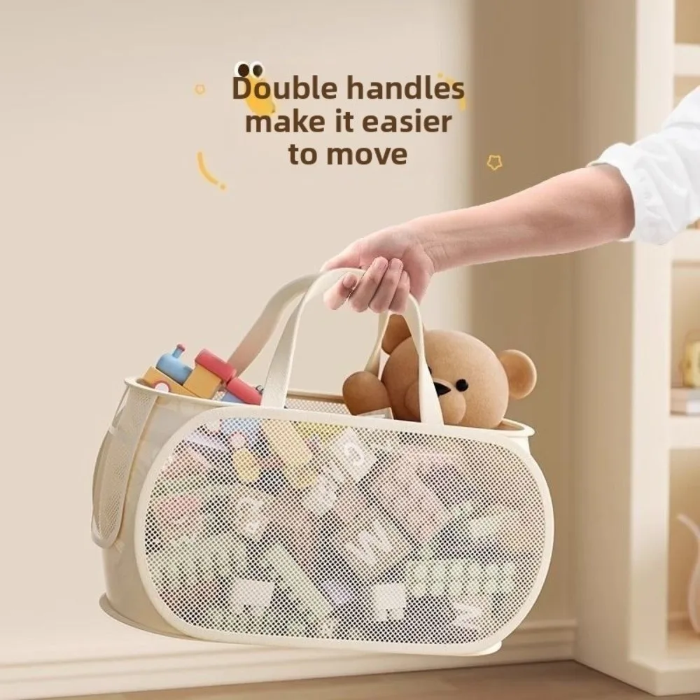 New Sub Block Design Doll Storage Basket with Handle Large-capacity Organizer Side Pocket Laundry Basket Laundry Supplies view 2
