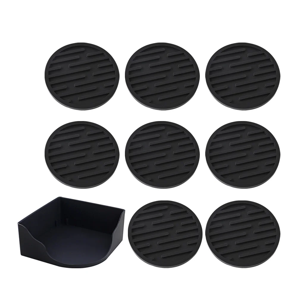

8Pcs Round Silicone Coasters Black Heatproof Nonslip Cup Mat for Office Desk Coffee Table Kitchen Dining Black Coasters