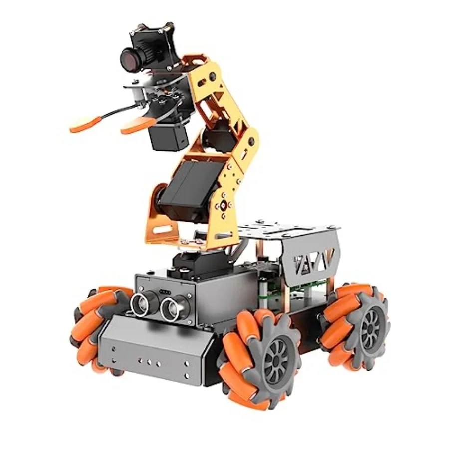 

STEM educational robotic arm kit for Raspberry Pi 5: 5DOF aluminum alloy black arm with AI vision tracking target sorting line