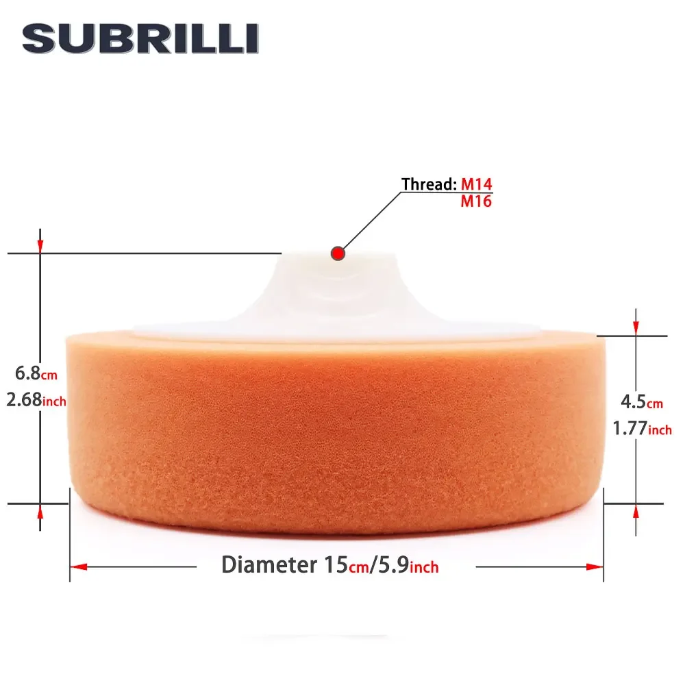 SUBRILLI 6 pulgadas 150MM de abrillantado para coche de esponja almohadilla de pulido con cera M14 M16 hilo herramienta esponja de espuma