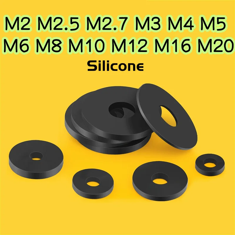 M2 M2.5 M2.7 M3 M4 M5 M6 M8 M10 M12 M16 M20 Black Silicone Rubber Flat Washers Waterproof Seal Gasket O-Ring Gaskets