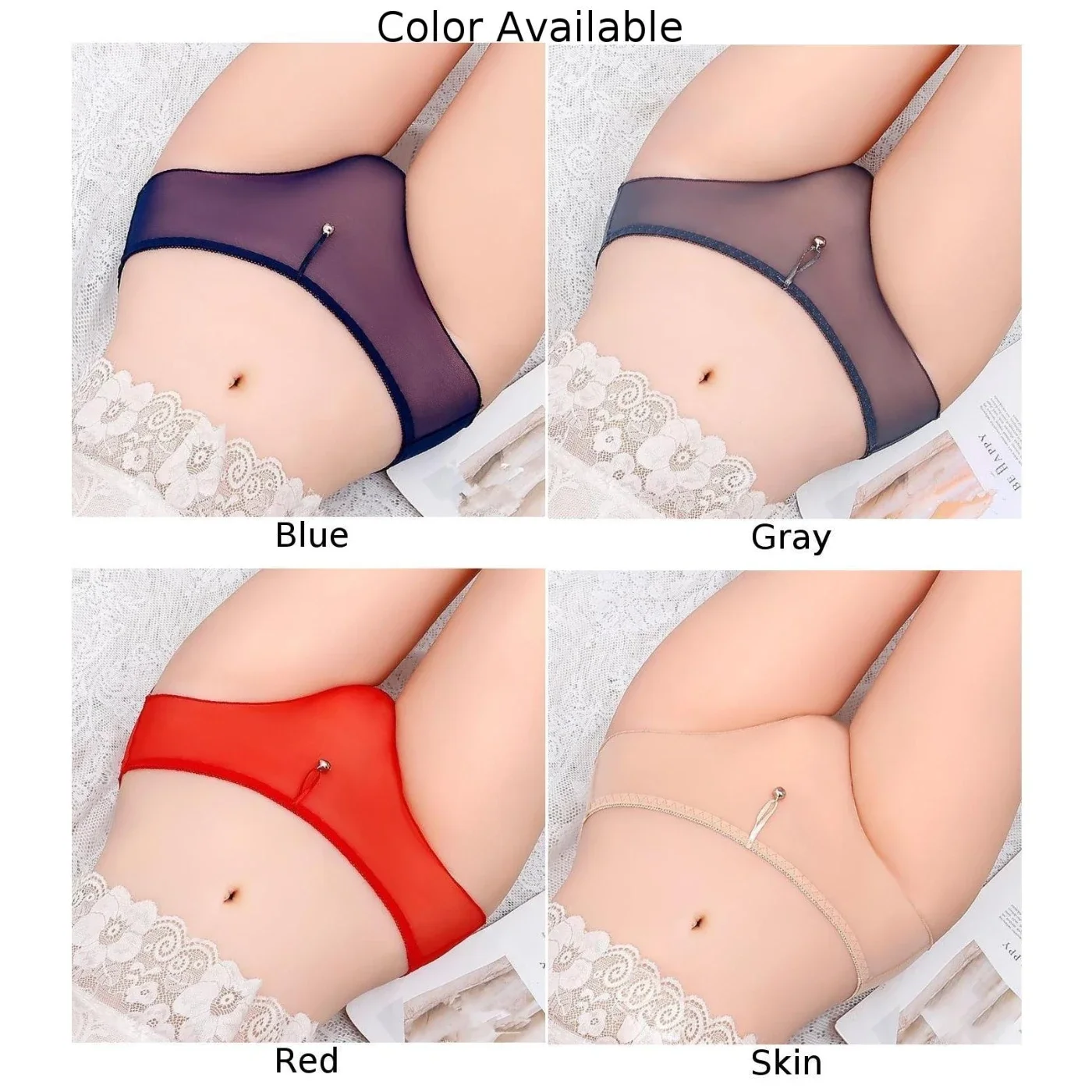 Bragas transparentes de malla ultrafina para mujer, bragas transpirables que absorben la humedad, de tiro bajo, Color sólido