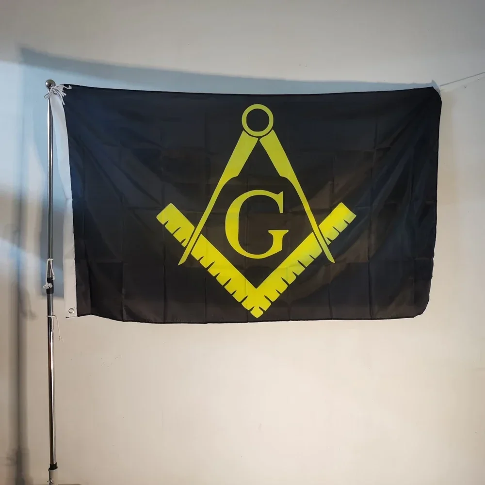 Black and Gold Masonic Lodge Mason Flag 3'x5' House Banner Outdoor Indoor Decor 90x150cm