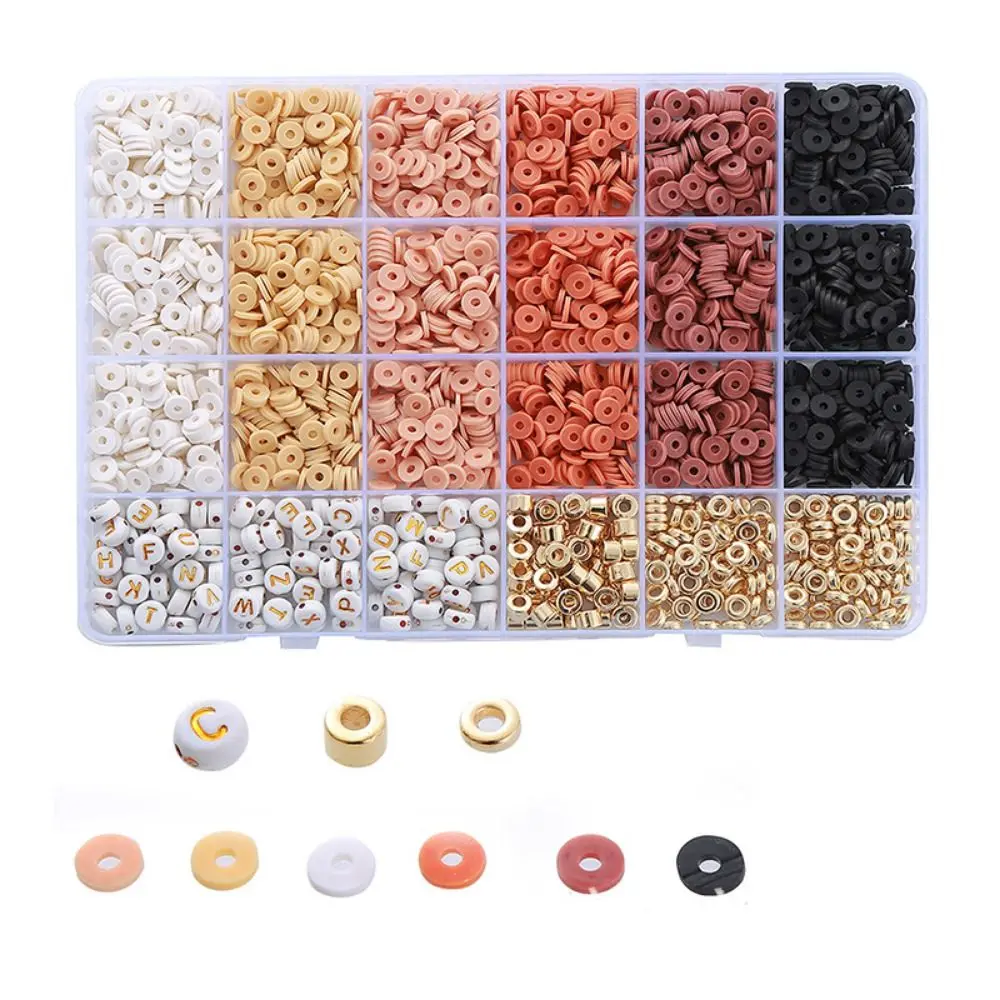 Spacer Beads Clay Beads Bracelet Making Kit Flat Polymer Coffee Clay Beads Round Pink Brown DIY Letter Loose Beads