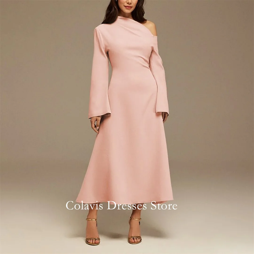 

2025 на одно плечо, индивидуальные креповые атласные платья для выпускного вечера, вечернее платье-футляр до щиколотки, женские вечерние платья, вечернее платье