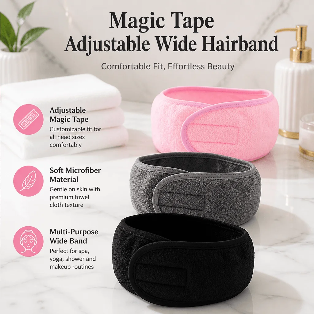 Adjustable Magic Tape Headband Soft Microfiber Spa Makeup Band Reusable Washable Yoga Hairband Beauty Face Wash Wide Band