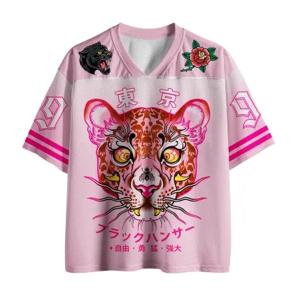 2026 Summer Fashion New Style Fun Colorful Pink Tiger 3D Printed T-shirt Quick Drying Outdoor Sports and Leisure V-neck T-shirt