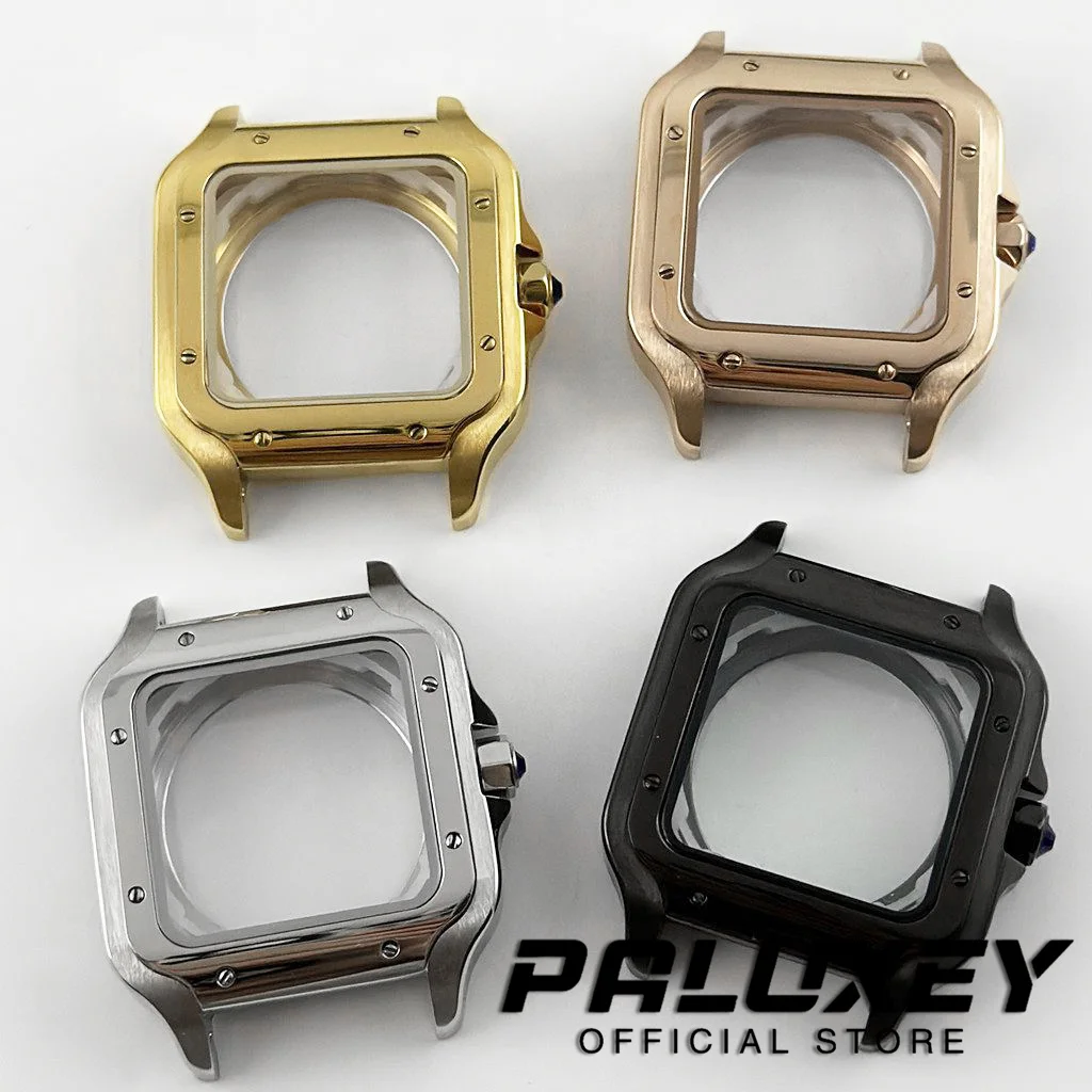 Caja de reloj cuadrada NH35 de 38mm, accesorios de reloj de acero inoxidable 316L, piezas de modificación Santos para movimientos NH35 4R35 NH36 4R36