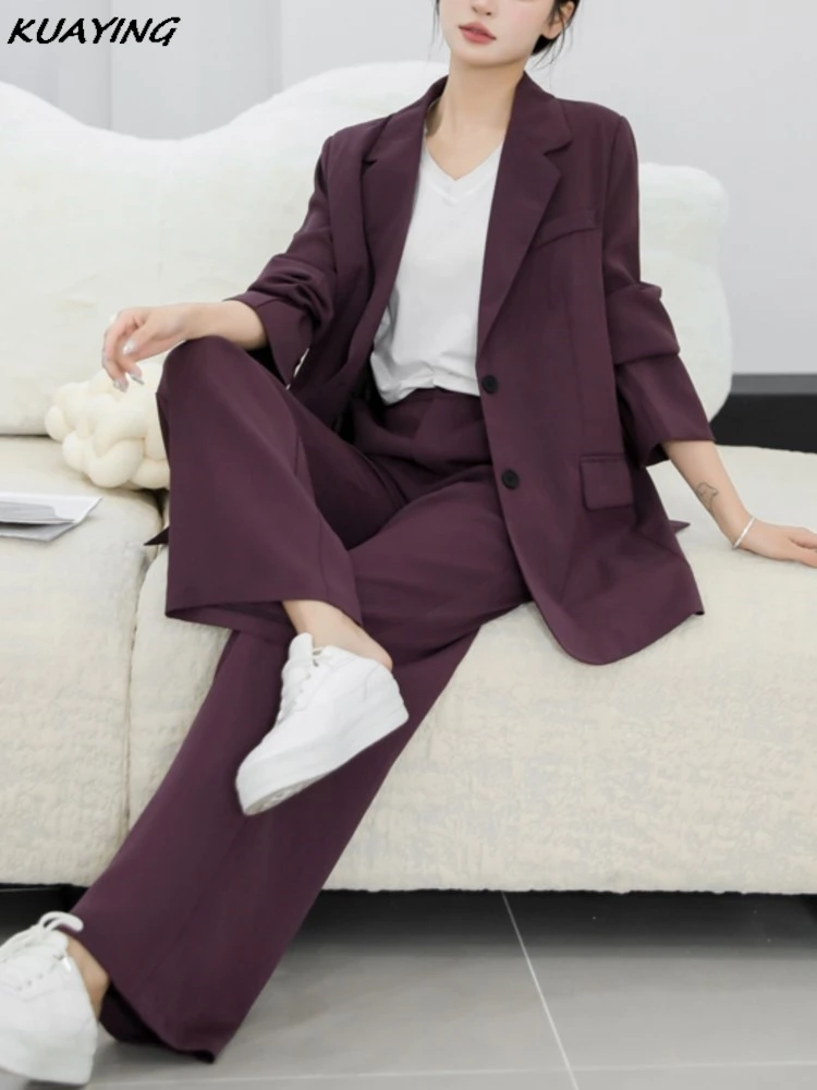 High Quality Office Ladies Pant Suit Solid Color Women Business Blazer Jacket Loose Trouser Female Work Wear Formal Sets Clothes