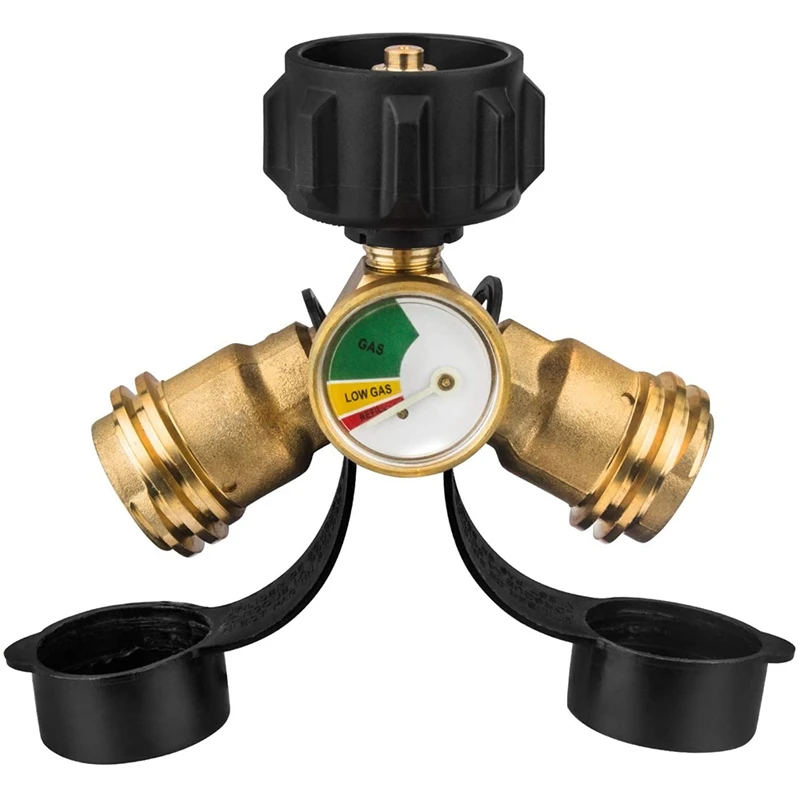 ABGR-Splitter adattatore serbatoio propano Y con manometro, regolatore connettore a T adattatore gas LP a 2 vie per cilindro serbatoio propano