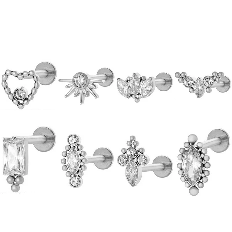 1PC G23 Titanium CZ Starburst Stud Earring 16G Sunrise Helix Conch Stud Tragus Cartilage Labret Monroe Lobe Piercing Jewelry