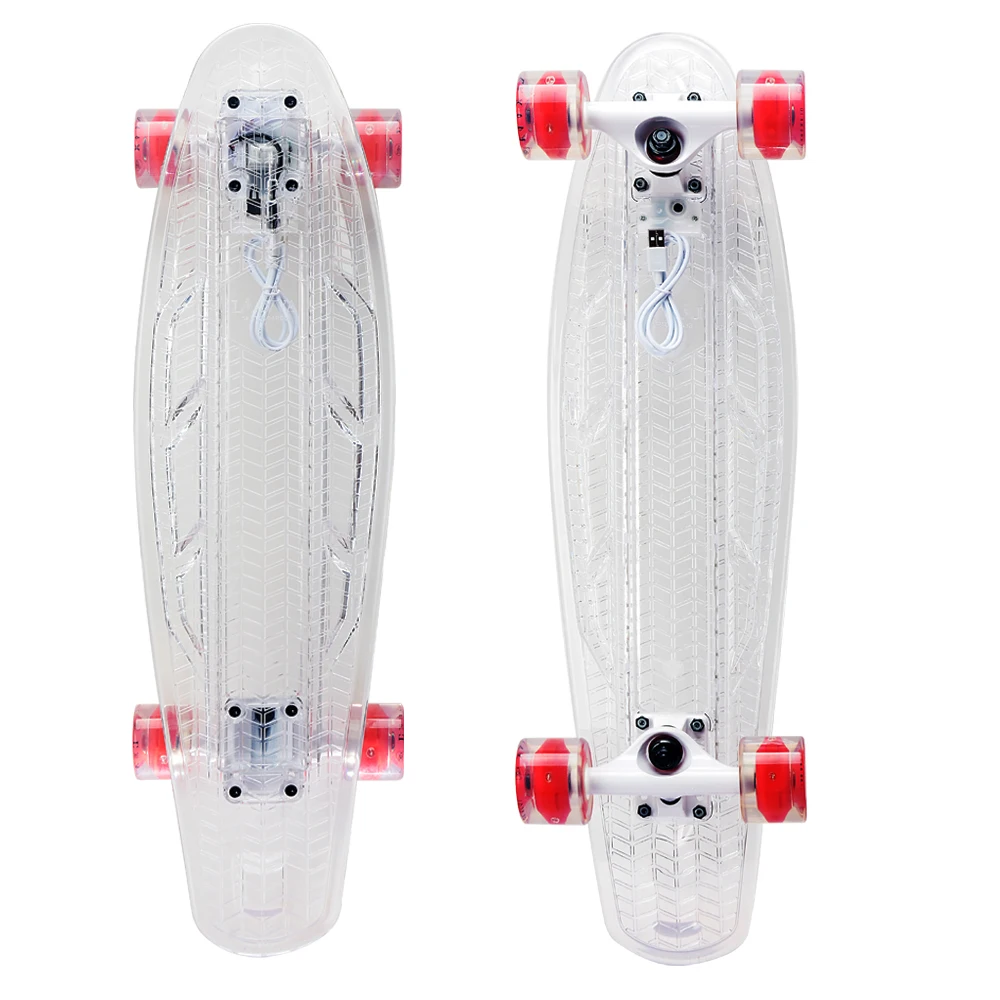 Funshion-Tabla de skate transparente para niños, monopatín LED de 27 pulgadas, con certificado MSDS